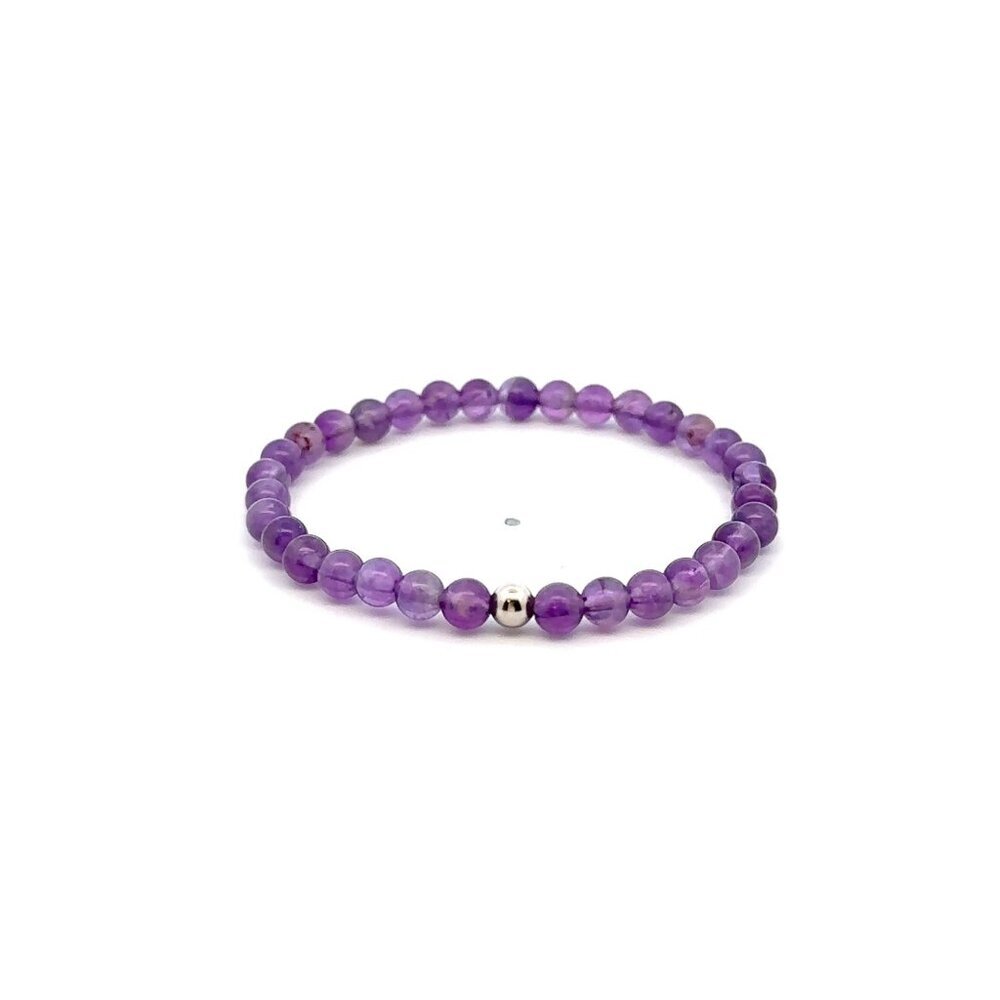 Natural Amethyst Gemstone Mini 4mm 18K White Gold Charm Bead February Birthstone